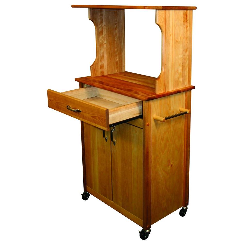 Rolling Natural Wood Hutch Top Kitchen Cart Microwave Coffee Bar 51526 - Kitchen Furniture Company