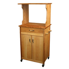 Load image into Gallery viewer, Rolling Natural Wood Hutch Top Kitchen Cart Microwave Coffee Bar 51526 - Kitchen Furniture Company