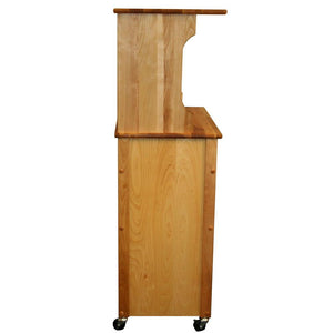 Rolling Natural Wood Hutch Top Kitchen Cart Microwave Coffee Bar 51526 - Kitchen Furniture Company