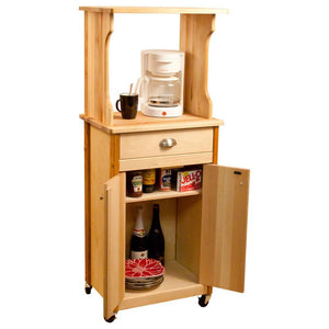 Natural Wood Kitchen Cart with Hutch Top on Casters 51530 - Kitchen Furniture Company