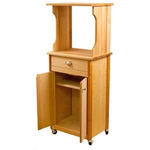 Natural Wood Kitchen Cart with Hutch Top on Casters 51530 - Kitchen Furniture Company