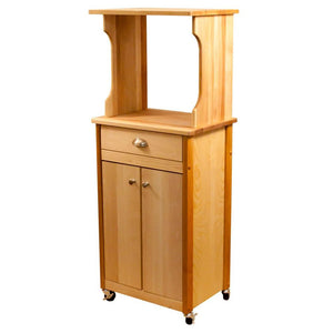 Natural Wood Kitchen Cart with Hutch Top on Casters 51530 - Kitchen Furniture Company