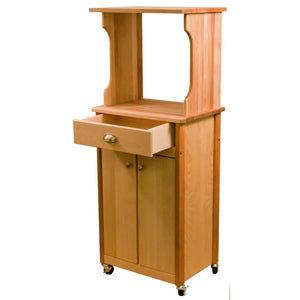 Natural Wood Kitchen Cart with Hutch Top on Casters 51530 - Kitchen Furniture Company