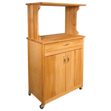 Load image into Gallery viewer, Natural Wood Kitchen Microwave Coffee Cart with Hutch Top 51537 - Kitchen Furniture Company