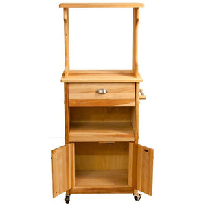 Microwave Coffee Natural Wood Kitchen Cart with Hutch Top 51570 - Kitchen Furniture Company