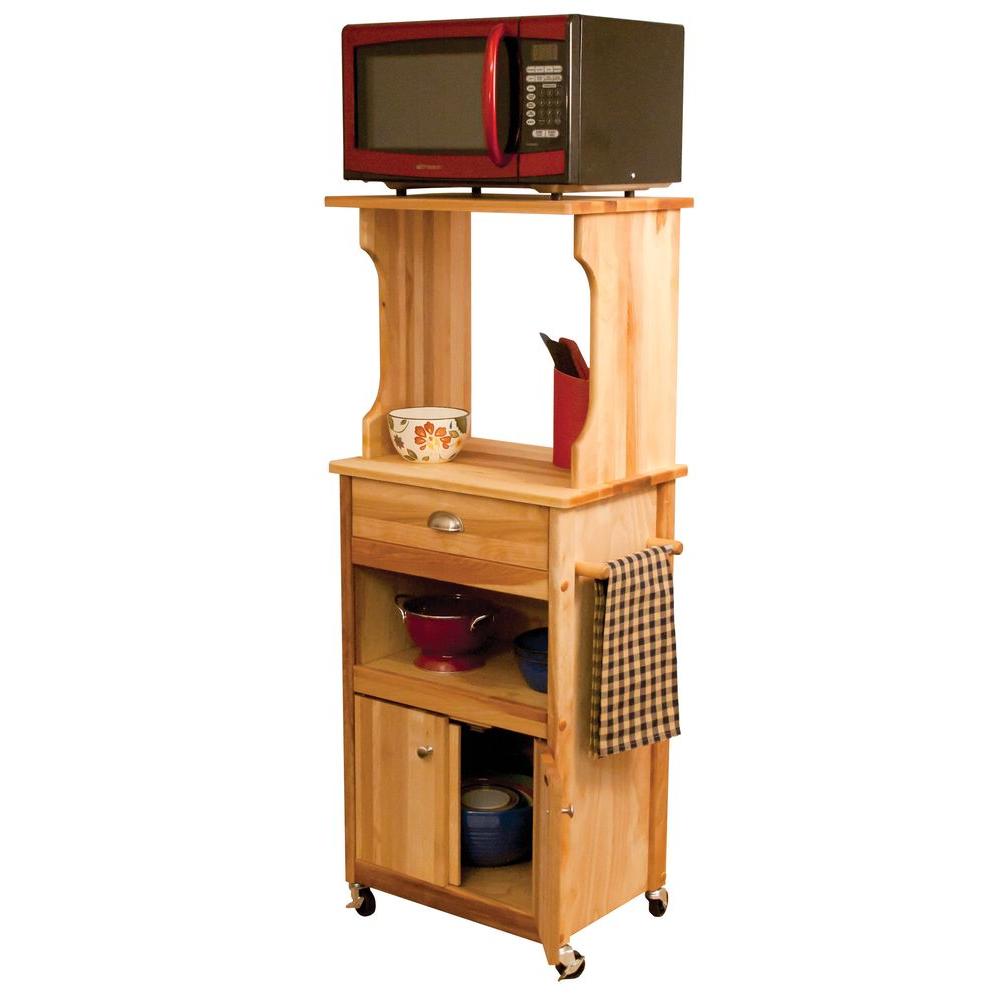 Microwave Coffee Natural Wood Kitchen Cart with Hutch Top 51570 - Kitchen Furniture Company