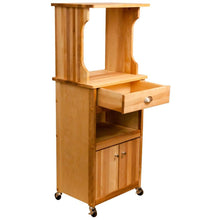 Load image into Gallery viewer, Microwave Coffee Natural Wood Kitchen Cart with Hutch Top 51570 - Kitchen Furniture Company
