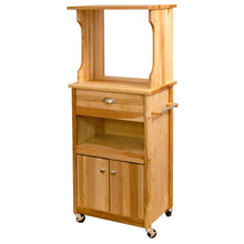 Load image into Gallery viewer, Microwave Coffee Natural Wood Kitchen Cart with Hutch Top 51570 - Kitchen Furniture Company