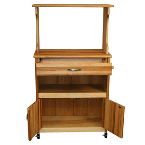 Rolling Natural Wood Kitchen Microwave/Coffee Cart with Hutch Top 51576 - Kitchen Furniture Company