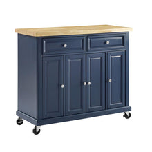 Load image into Gallery viewer, Madison Navy Kitchen Cart with Butcher Block Top and Sturdy Casters KF30031ENV - Kitchen Furniture Company