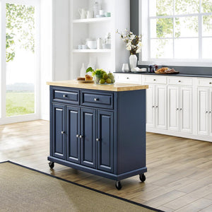 Madison Navy Kitchen Cart with Butcher Block Top and Sturdy Casters KF30031ENV - Kitchen Furniture Company