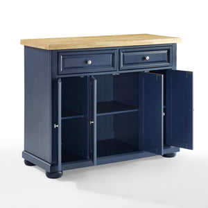 Madison Navy Kitchen Island w/ Butcher Block Countertop Prep Station KF30031ANV - Kitchen Furniture Company