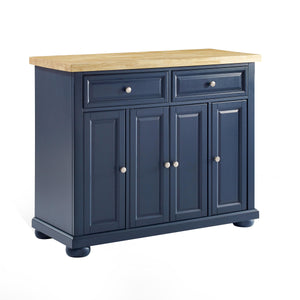 Madison Navy Kitchen Island w/ Butcher Block Countertop Prep Station KF30031ANV - Kitchen Furniture Company