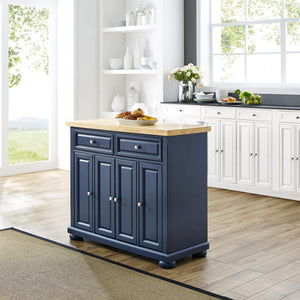 Madison Navy Kitchen Island w/ Butcher Block Countertop Prep Station KF30031ANV - Kitchen Furniture Company