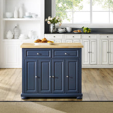 Load image into Gallery viewer, Madison Navy Kitchen Island w/ Butcher Block Countertop Prep Station KF30031ANV - Kitchen Furniture Company