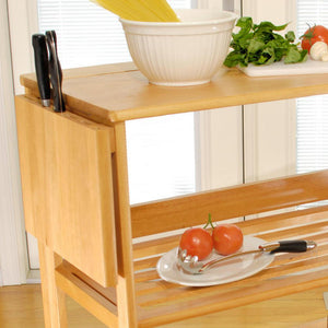 Foldable Natural Kitchen Cart Fully Mobile w/ Knife Block Space Saver - Kitchen Furniture Company
