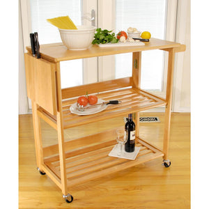 Foldable Natural Kitchen Cart Fully Mobile w/ Knife Block Space Saver - Kitchen Furniture Company