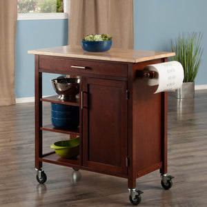 Mobile Kitchen Cart in Walnut Solid Beechwood W/ Open Shelves - Kitchen Furniture Company