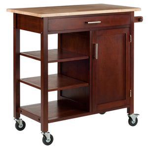 Mobile Kitchen Cart in Walnut Solid Beechwood W/ Open Shelves - Kitchen Furniture Company