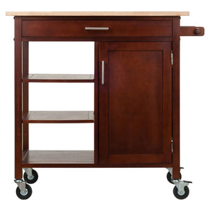 Mobile Kitchen Cart in Walnut Solid Beechwood W/ Open Shelves - Kitchen Furniture Company