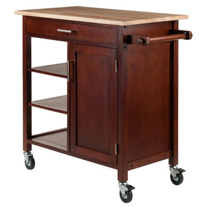 Mobile Kitchen Cart in Walnut Solid Beechwood W/ Open Shelves - Kitchen Furniture Company