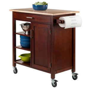 Mobile Kitchen Cart in Walnut Solid Beechwood W/ Open Shelves - Kitchen Furniture Company