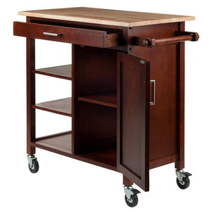 Mobile Kitchen Cart in Walnut Solid Beechwood W/ Open Shelves - Kitchen Furniture Company