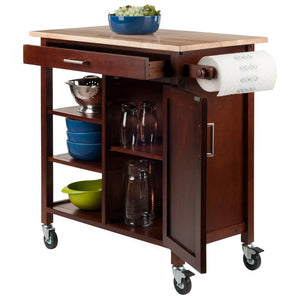 Mobile Kitchen Cart in Walnut Solid Beechwood W/ Open Shelves - Kitchen Furniture Company