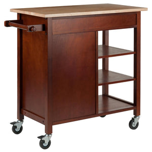 Mobile Kitchen Cart in Walnut Solid Beechwood W/ Open Shelves - Kitchen Furniture Company