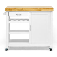 Load image into Gallery viewer, White Kitchen Cart with Towel Rack Thick Solid Wood Countertop - Kitchen Furniture Company