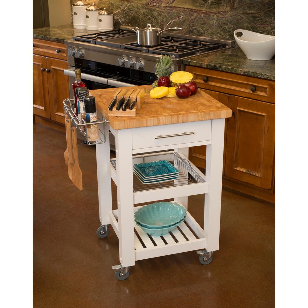 All Natural White Personal Chef's Prep Station W/ Wired Rack Storage JET3187 - Kitchen Furniture Company