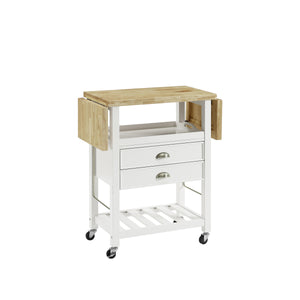 Rolling White Kitchen Cart with Double Drop Leaf Wine Shelf 3023-WH - Kitchen Furniture Company