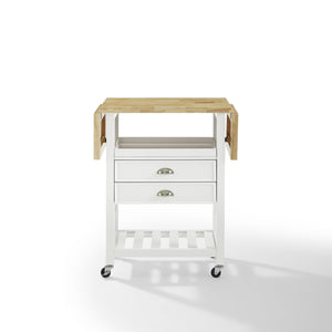 Rolling White Kitchen Cart with Double Drop Leaf Wine Shelf 3023-WH - Kitchen Furniture Company