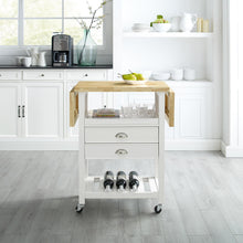 Load image into Gallery viewer, Rolling White Kitchen Cart with Double Drop Leaf Wine Shelf 3023-WH - Kitchen Furniture Company