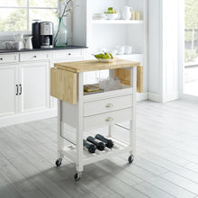 Load image into Gallery viewer, Rolling White Kitchen Cart with Double Drop Leaf Wine Shelf 3023-WH - Kitchen Furniture Company