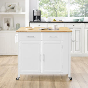 Savannah White Kitchen Island with Wood Top Drop-Leaf - Kitchen Furniture Company