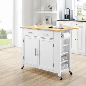 Savannah White Kitchen Island with Wood Top Drop-Leaf - Kitchen Furniture Company