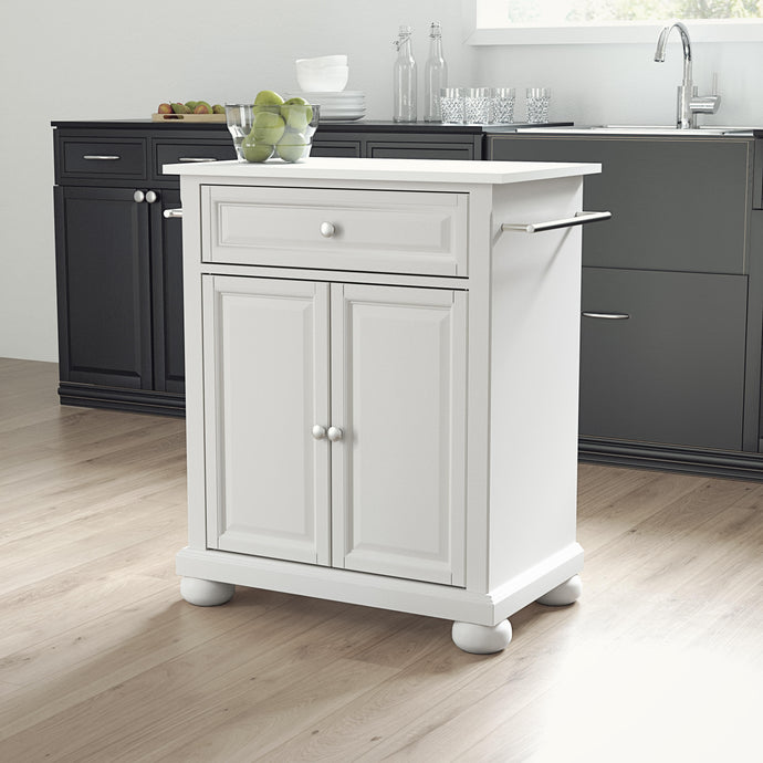 Alexandria White Portable Kitchen Island/Cart with Granite Top - Kitchen Furniture Company