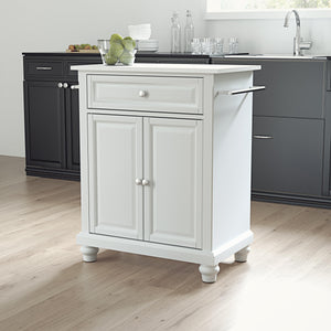 Cambridge White Portable Kitchen Island with White Granite Top - Kitchen Furniture Company