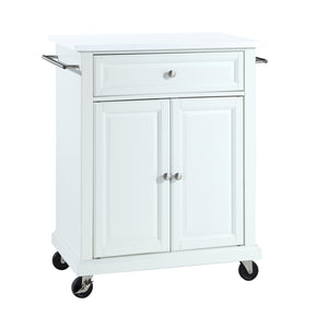 White Portable Kitchen Cart with Granite Top Sturdy Casters - Kitchen Furniture Company