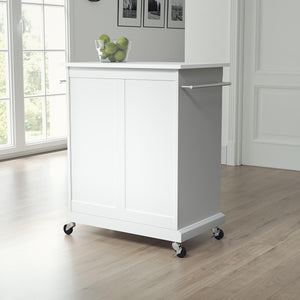 White Portable Kitchen Cart with Granite Top Sturdy Casters - Kitchen Furniture Company