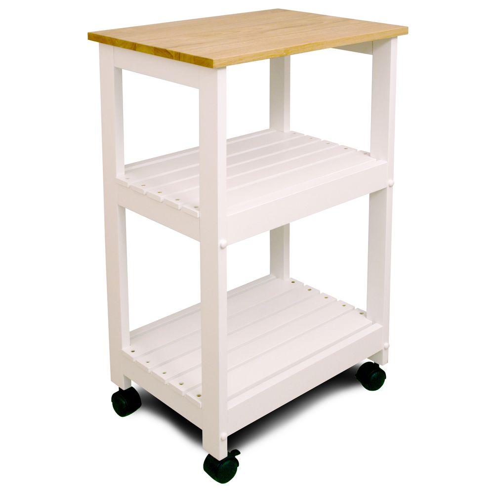 White Kitchen Cart with Natural Wood Top 81515 - Kitchen Furniture Company