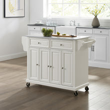 Load image into Gallery viewer, Full Size White Kitchen Cart with White Granite Top Sturdy Casters - Kitchen Furniture Company
