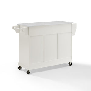 Full Size White Kitchen Cart with White Granite Top Sturdy Casters - Kitchen Furniture Company